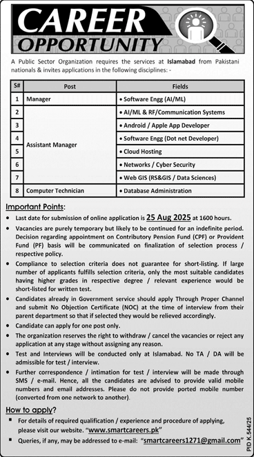 Jobs in Public Sector Organization Islamabd